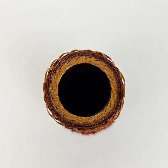 Shanghai Handicrafts Miniature Vase Woven Wicker‎ Rattan Bamboo Basket Vtg Label - Picture 5 of 9